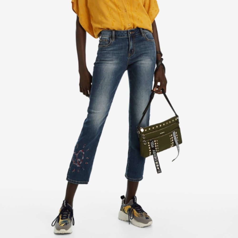 NWT Desigual Ankle Crop Embroidered Skinny Jeans Size 0 - Picture 5 of 11